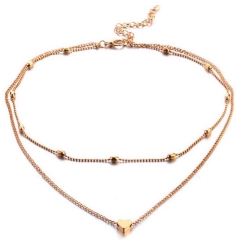 ⚜️[𝟯/$𝟭𝟴]⚜️2 Layered Heart Gold Choker NEW - Picture 5 of 9